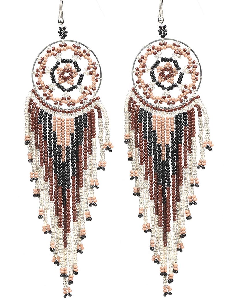 Tarsus Bead Earrings Dangle for Women Seed Bead Dream Catcher Women Hypoallergenic Beaded Native American(Gray) - Image 1
